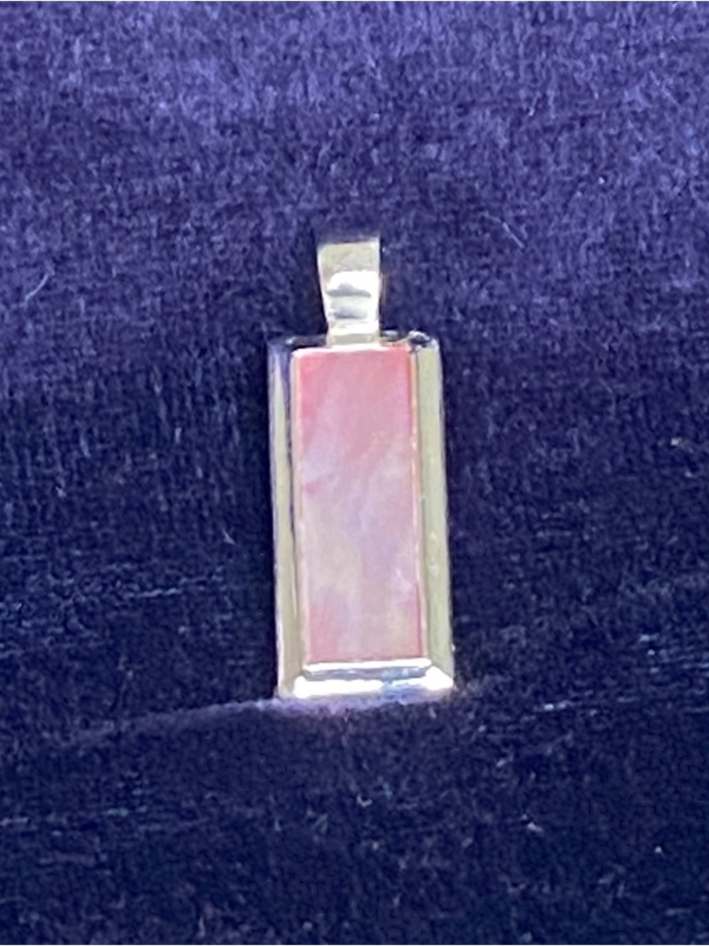 Modernist Sterling Silver 925 Pink Mother of Pearl Inlay Rectangle Pendant 3.94g